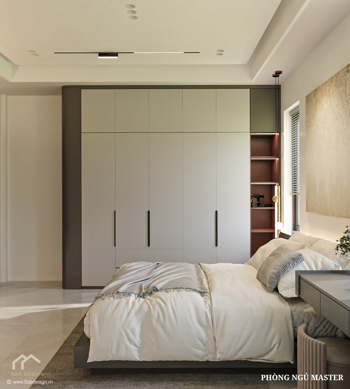 Thiết kế phòng ngủ Master hiện đại, tông xám trung tính nhà Mr. Tiến – SDA Design