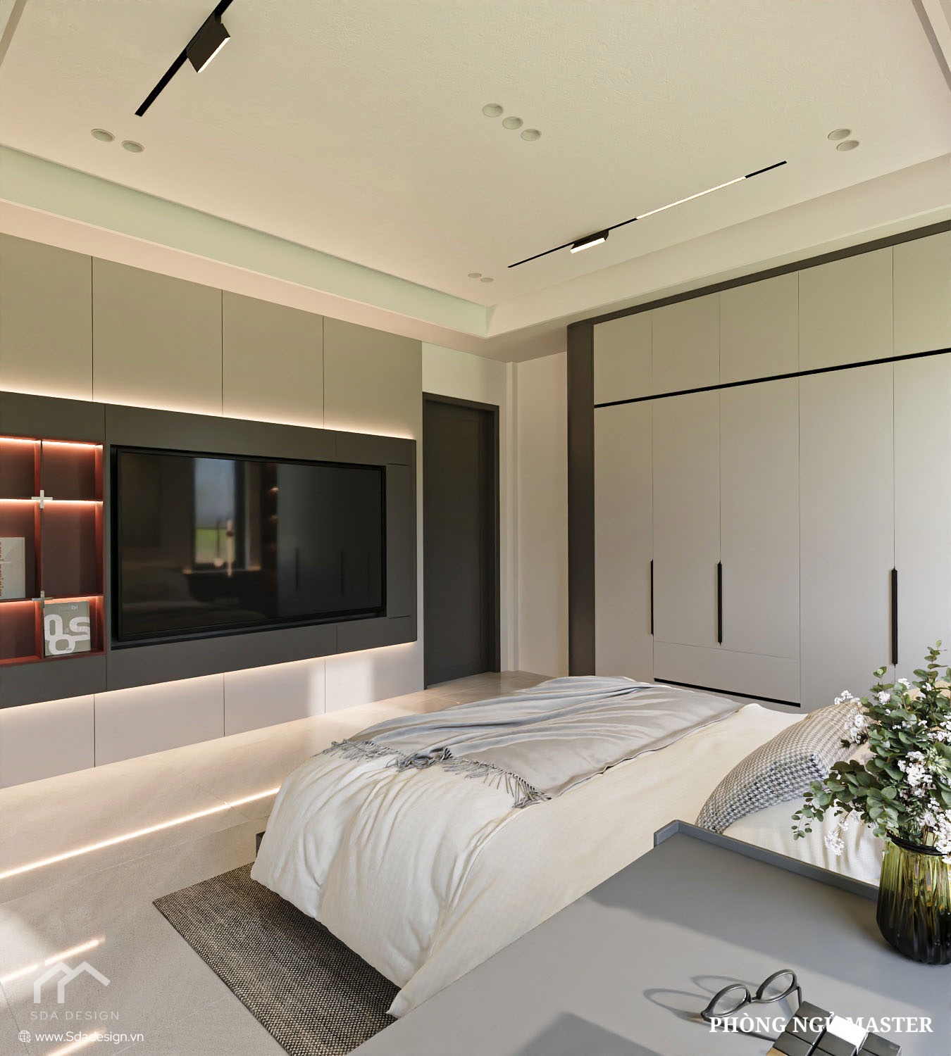 Thiết kế phòng ngủ Master hiện đại, tông xám trung tính nhà Mr. Tiến – SDA Design