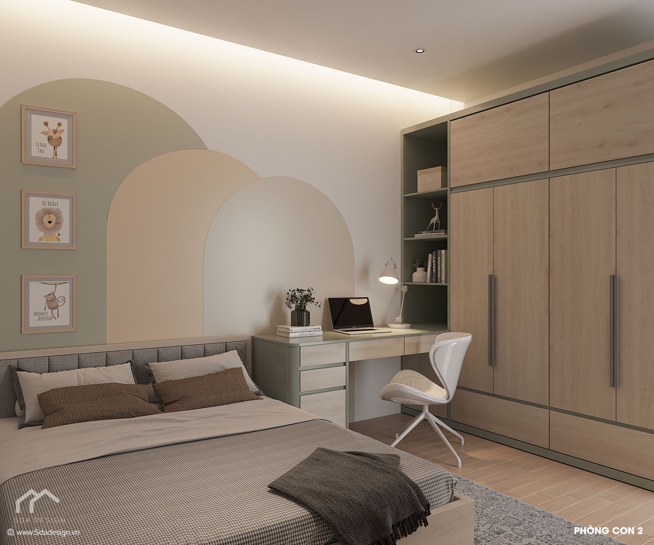 Nội thất phòng ngủ trẻ em màu pastel hình khối Arch Art SDA Design