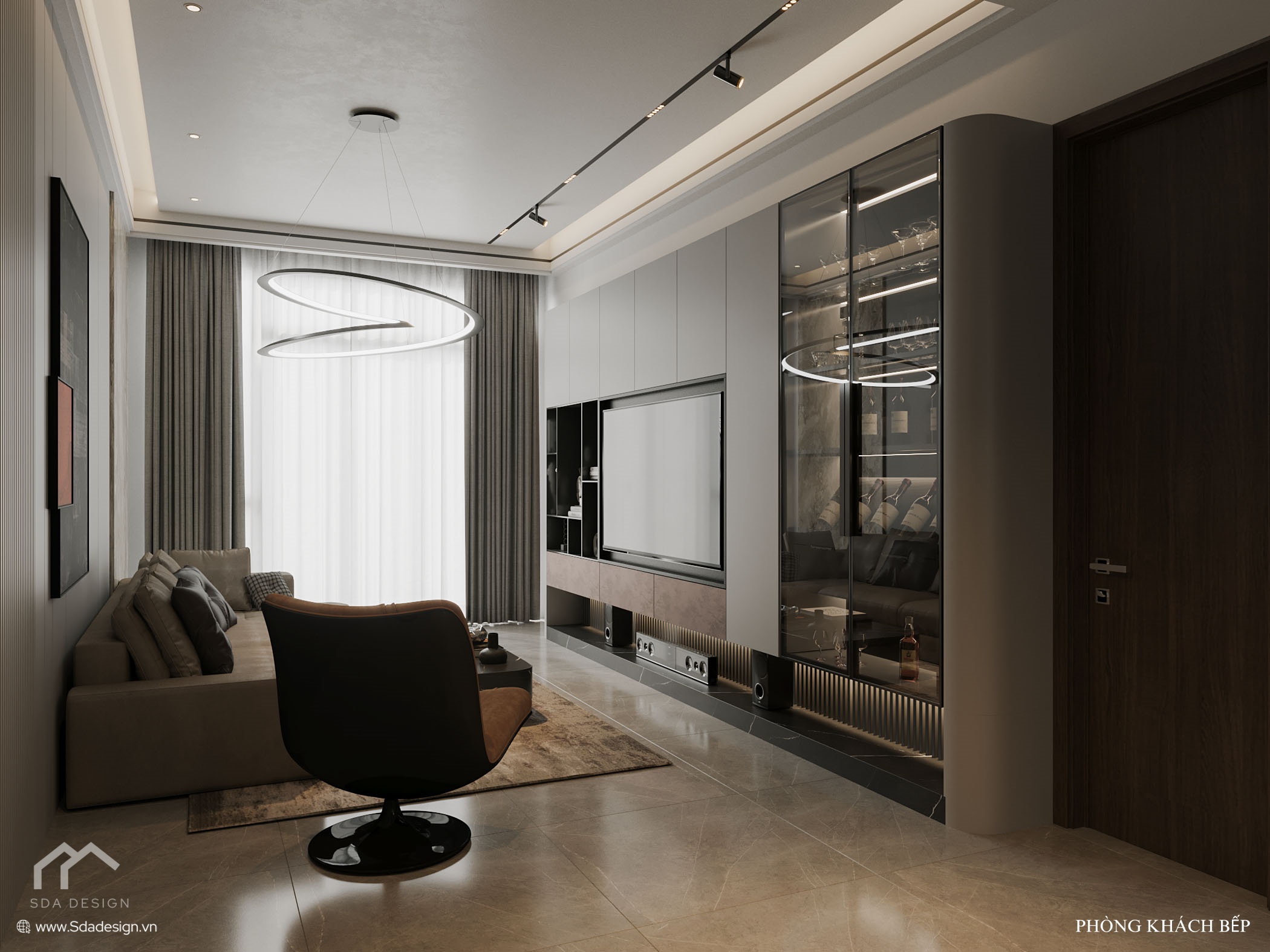 Thiết kế phòng khách hiện đại, sang trọng căn hộ Mr. Thu – SDA Design